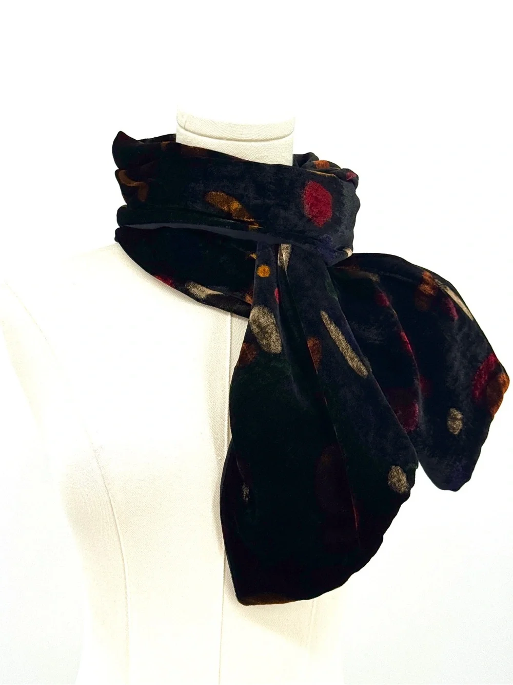 Vintage Crushed Velvet and silk Abstract-Print Wrap Scarf shawl